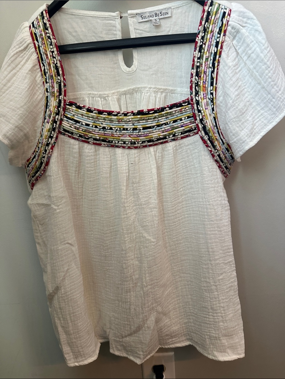 See and Be Seen White Embroidered Square-Neck Peasant Blouse
